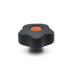 GN 5337.6 Star Knobs, Plastic, Bushing Brass, Softline, with Colored Cover Caps Color of the cover cap: DOR - Orange, RAL 2004, matte finish