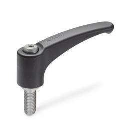 GN 604.1 Adjustable Hand Levers, Plastic, Threaded Stud Stainless Steel Color: SG - Black-gray, RAL 7021, matte finish