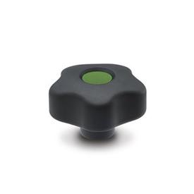 GN 5337.6 Softline Star Knobs, Plastic, with Colored Cover Caps Color of the cover cap: DGN - Green, RAL 6017, matte finish