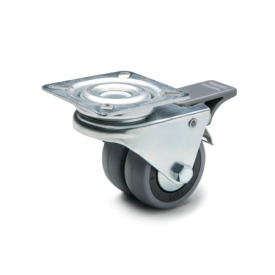 GN 22870 Light Duty Casters, Wheel Tread Rubber, Wheel Core Polypropylene, Double Wheel Version Bearing type: G - Friction bearing<br />Type (bracket): LF - Swivel bracket with mounting plate, with total lock brake<br />Coding: D - Double wheel version