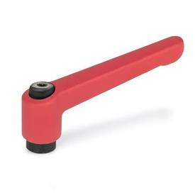 GN 300 Adjustable Hand Levers, Zinc Die Casting, Bushing Steel Blackened Color: RS - Red, RAL 3000, textured finish