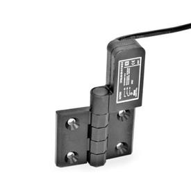 GN 239.4 Bisagras con cable de conexión Identificación: SR - Orificios para tornillo avellanado, interruptor a la derecha<br />Tipo: CK - Cable por la parte trasera