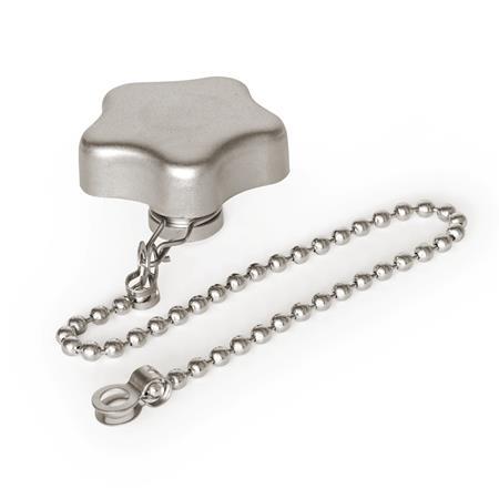 Pomos en estrella GN 5334.13: Acero inoxidable, con protección contra pérdida