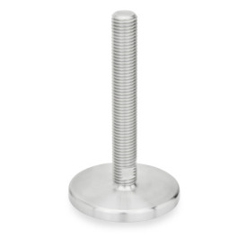 GN 22 Piedini di livellamento, acciaio INOX AISI 316L, senza fori di montaggio, piastra di base tornita Tipo (piastra di base): D1 - Finitura tornita, con fondo in gomma, intarsiato, colore nero<br />Tipo con stelo filettato: T - Senza dado, sede per chiave in basso