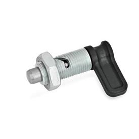 GN 712 Cam Action Indexing Plungers, Plunger Pin Protruded Type: RK - With rest position, with lock nut