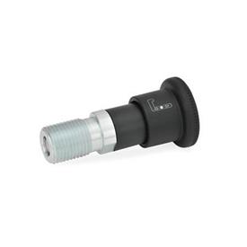 GN 816.1 Locking Plungers, Plunger Pin Retracted Type: A - Operation with knob, sleeve black, without lock nut