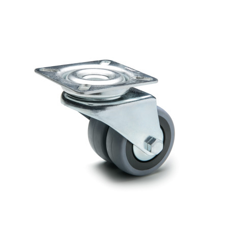 GN 22870 Light Duty Casters, Wheel Tread Rubber, Wheel Core Polypropylene, Double Wheel Version Bearing type: G - Friction bearing
Type (bracket): L - Swivel bracket with mounting plate
Coding: D - Double wheel version