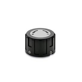 GN 957.1 Control Knobs, Plastic, for Position Indicators Type: L - With lettering, with arrow, ascending counter-clockwise<br />Color of the cover cap: DGR - Gray, RAL 7035, matte finish