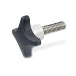 Hand Knobs, Plastic, Protruding Stainless Steel Bushing, Threaded Stud Stainless Steel
