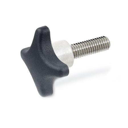 GN 6335.5 Hand Knobs, Plastic, Protruding Stainless Steel Bushing, Threaded Stud Stainless Steel 