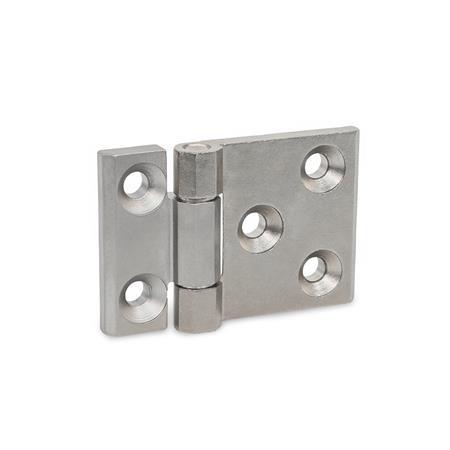 GN 237.3 Heavy Duty Hinges, Stainless Steel, Horizontally Elongated Type: A - With Bores for Countersunk Screws
Finish: GS - Matte shot-blasted finish
Hinge wings: l3 ≠ l4 - elongated on one side