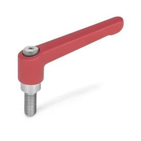 GN 300.1 Adjustable Hand Levers, Zinc Die Casting, Threaded Stud Stainless Steel Color: RS - Red, RAL 3000, textured finish