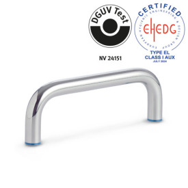 GN 429 Maniglie a ponte per armadi, acciaio INOX, Hygienic Design Finitura: PL - Finitura lucida (Ra < 0,8 µm)<br />Materiale (anello di tenuta): F - FKM