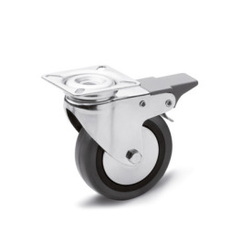 GN 22870 Light Duty Casters, Wheel Tread Rubber, Wheel Core Polypropylene, Light Version Bearing type: G - Friction bearing<br />Type (bracket): LF - Swivel bracket with mounting plate, with total lock brake<br />Coding: L - Light version