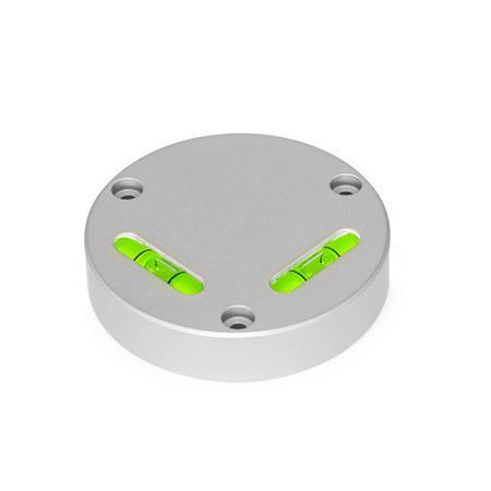 GN 2276 Cross Spirit Levels, for Mounting with Screws Sensitivity: 50 - Angle minutes, bubble move by 2 mm
Type: AV - Aligned, mounting from the front side (not adjustable)
Material / Finish: ALN - Anodized, natural color