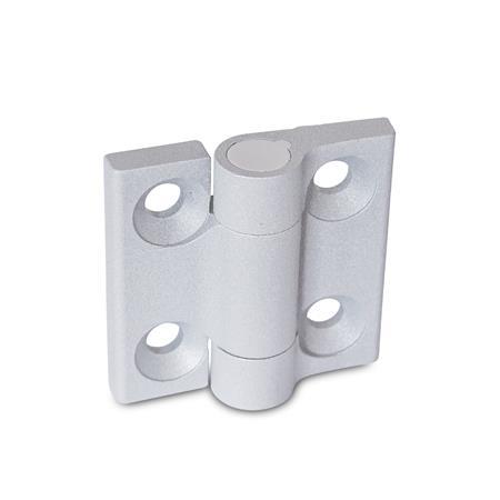 GN 437.3 Hinges, Zinc Die Casting, with Spring-Loaded Return Type: R2 - Spring-loaded return, opening, medium spring force
Color: SR - Silver, RAL 9006, textured finish