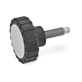 GN 7336.5 Vis moletées, plastique, goujon fileté inox, pivot sphérique en laiton/ plastique Type: ZK - Pivot sphérique