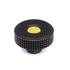 GN 534 Knurled Knobs, Plastic, Cover Cap Colored Color cover cap: DGB - Yellow, RAL 1021, matte finish