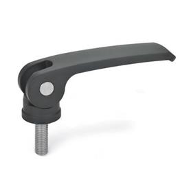 GN 927.4 Clamping Levers with Eccentrical Cam with Threaded Stud, Lever Zinc Die Casting Type: B - Plastic contact plate without setting nut<br />Color: B - Black, RAL 9005