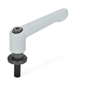 GN 307 Adjustable Hand Levers, Zinc Die Casting, with Threaded Stud and Washer Color: SR - Silver, RAL 9006, textured finish