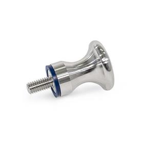 GN 75.6 Mushroom Shaped Knobs, Stainless Steel Knobs, Hygienic Design Type: E - With threaded stud<br />Finish: PL - Polished finish (Ra < 0.8 μm)<br />Material (Sealing ring): H - H-NBR