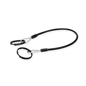 GN 111.2 Retaining Cables, Stainless Steel AISI 304, with Key Rings or One Key Ring and One Mounting Tab Type: A - With 2 key rings<br />Color: SW - Black