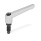 GN 306 Adjustable Hand Levers, Zinc Die Casting, Insert Steel, with External Thread, with Special Tipped Type: ZK - Spherical tip
Color: S - Silver, RAL 9006, textured finish