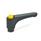 GN 600 Manettes indexables plates, plastique, douille en laiton, avec bouton de déverrouillage Couleur du bouton de déverrouillage: DGB - jaune, RAL 1021, brillant