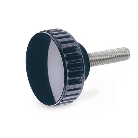 Manopole zigrinate GN 529.5: Plastica, perno filettato acciaio INOX