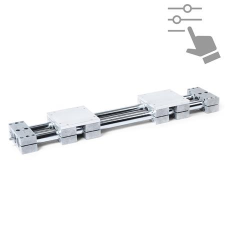 GN 4940 Doppelrohr-Lineareinheiten, Stahl / Edelstahl, mit zwei gegenläufigen Doppelschlitten, konfigurierbar 