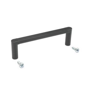 GN 423 U-Handles, for 19“ Rack and Enclosure Layout Type: A - Mounting from the back (Self-tapping screws)<br />Finish: ESS - Anodized, black / Handle shanks back, matte