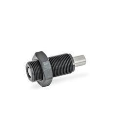GN 313 Spring Bolts, Steel / Plastic Knob Type: DK - With lock nut, without knob<br />Identification no.: 1 - Pin without internal thread