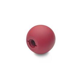 DIN 319 Ball Knobs, Plastic, Red Material: KT - Plastic<br />Type: C - With tapped hole (no bushing)<br />Color: RT - Red