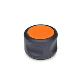 GN 624.5 Pomos giratorios Softline, plástico, casquillo de acero inoxidable Color de la tapa de cubierta: DOR - naranja, RAL 2004, acabado mate