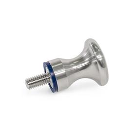 GN 75.6 Mushroom Shaped Knobs, Stainless Steel Knobs, Hygienic Design Type: E - With threaded stud<br />Finish: MT - Matte finish (Ra < 0.8 µm)<br />Material (Sealing ring): H - H-NBR