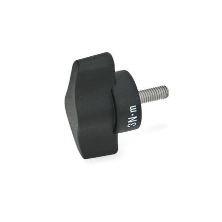 Torque Limiting Wing Screws GN 5320: Plastic, Threaded Stud Steel