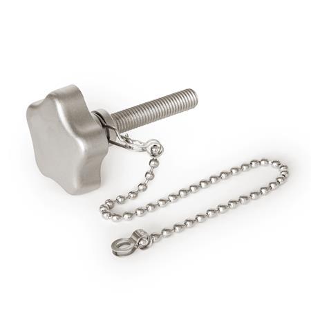 Boutons étoile avec goujon fileté GN 5334.13: Inox, avec protection contre la perte