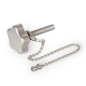 GN 5334.13 Stainless Steel Star Knobs with Loss Protection with Threaded Stud Type: K - With ball chain