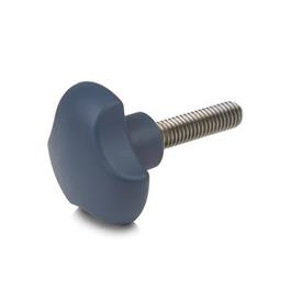 GN 5342 Three-Lobed Knob Screws, Detectable, FDA Compliant Plastic, Threaded Stud Stainless Steel Material / Finish: MDB - Metal detectable, blue, RAL 5001, matte finish