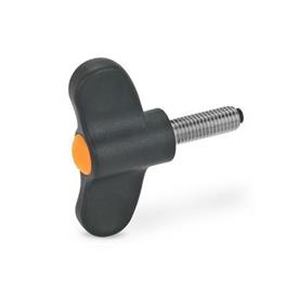 GN 633.10 Wing Screws with Plastic Pivot Color of the cover cap: DOR - Orange, RAL 2004, matte finish