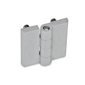 GN 237 Hinges, Zinc Die Casting / Aluminum Material: ZD - Zinc die casting<br />Type: C - 2x2 threaded studs<br />Finish: SR - Silver, RAL 9006, textured finish