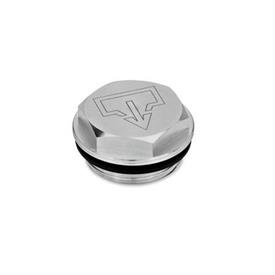 GN 741 Threaded Plugs with and without Symbols, Aluminum, Resistant up to 100 °C Type: AS - With DIN drain symbol, plain finish<br />Identification no.: 1 - Without vent hole