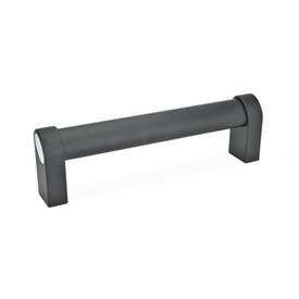 GN 335 Oval Tubular Handles, with Inclined Profile, Aluminum / Zinc die casting Type: A - Mounting from the back (threaded blind bore)<br />Finish: SW - Black, RAL 9005, textured finish