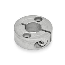 GN 7062.2 Semi-Split Shaft Collars, Stainless Steel, with Flange Holes Type: B - With two countersunk holes for socket cap screws