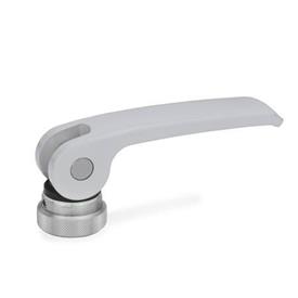 GN 927.4 Clamping Levers with Eccentrical Cam with Internal Thread, Lever Zinc Die Casting Type: A - Plastic contact plate with setting nut<br />Color: S - Silver, RAL 9006