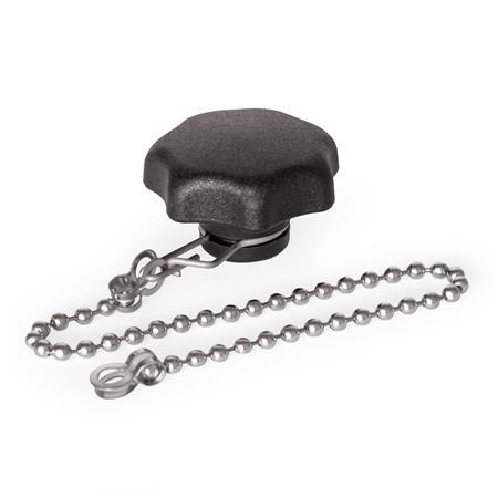 Volantini di serraggio a stella GN 6336.13: Plastica, boccola aciaio INOX, con sistema di ritenuta