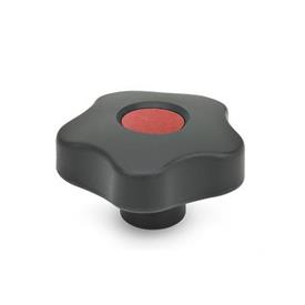GN 5337.2 Star Knobs with Colored Cover Caps, Plastic, Bushing Brass Type: E - With cover cap (threaded blind bore)<br />Color of the cover cap: DRT - Red, RAL 3000, matte finish