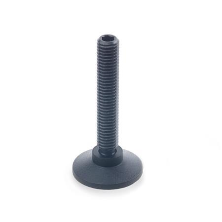 GN 638 Ball Jointed Leveling Feet, Threaded Stud Steel / Thrust Pad Plastic 