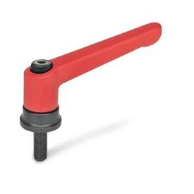 GN 300.4 Adjustable Hand Levers, Zinc Die Casting, Insert Steel, with External Thread, with Increased Clamping Force Color: RS - Red, RAL 3000, textured finish