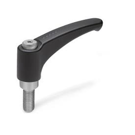 GN 602.1 Adjustable Hand Levers, Zinc Die Casting, Threaded Stud Stainless Steel Color: SW - Black, RAL 9005, textured finish
